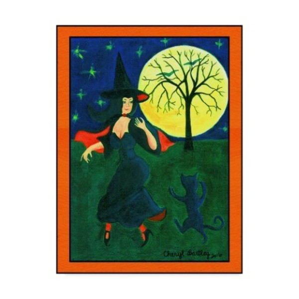 Trademark Fine Art Cheryl Bartley 'Halloween Witch Black Cat Moon Dance' Canvas Art, 14x19 ALI41137-C1419GG